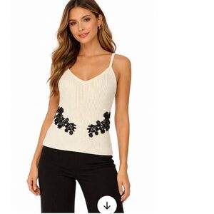 Express Tank Top Sweater M Knit Cream Appliqué V-Neck NWT